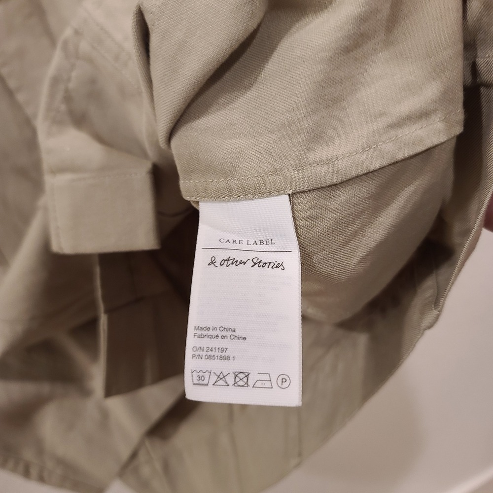 & Other Stories Khaki Tan Utility Button Down Mini Dress Size 8 Short Sleeve - Picture 3 of 8